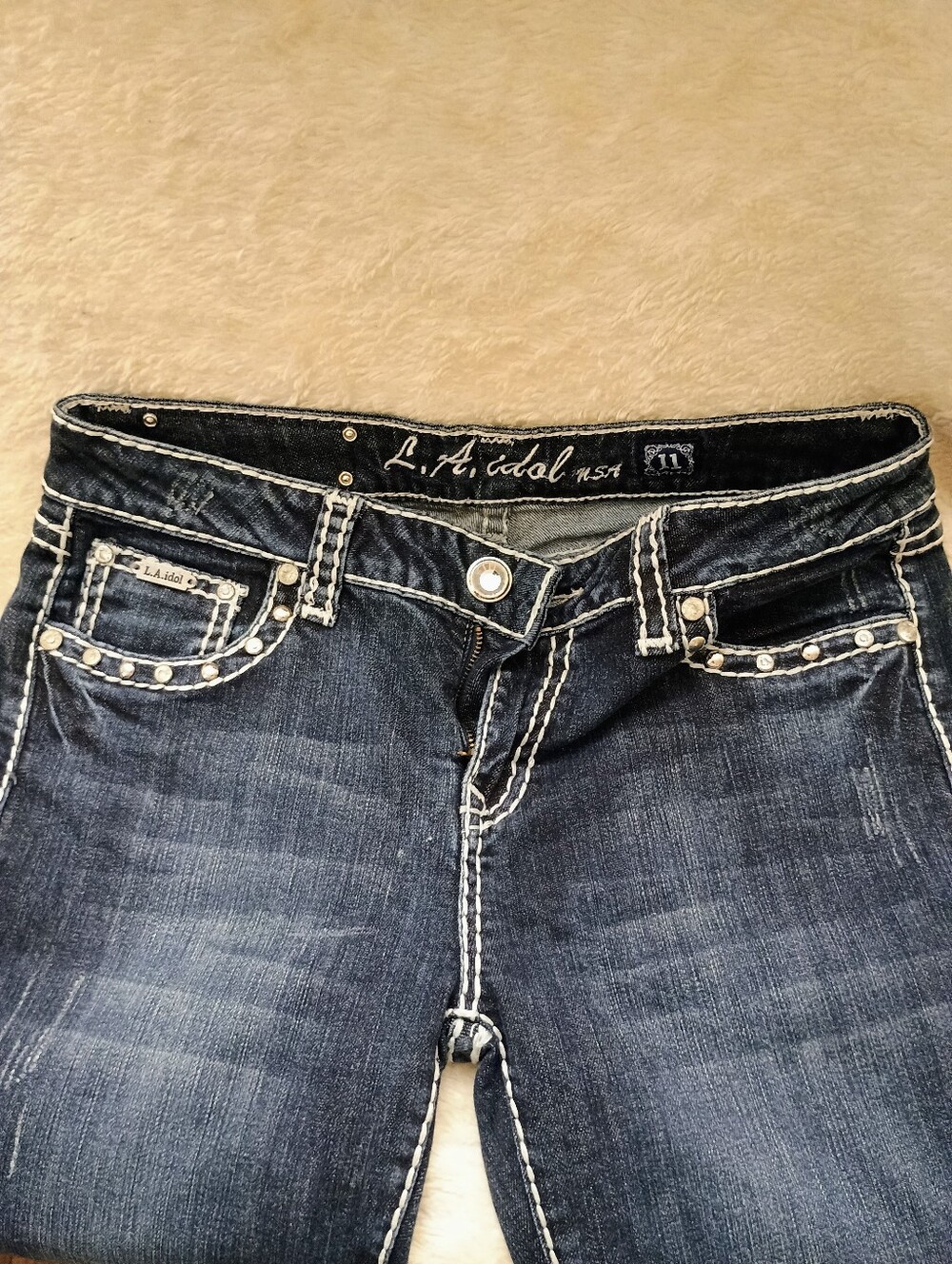 LA Idol USA Y2K McBling Rhinestone Embellished Skinny Jeans Size 11 (33x30)